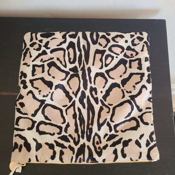 Clare Vivier Calf Hair Leopard Print Top Zip Foldover Clutch Handbag Brown Cream - Picture 3 of 8